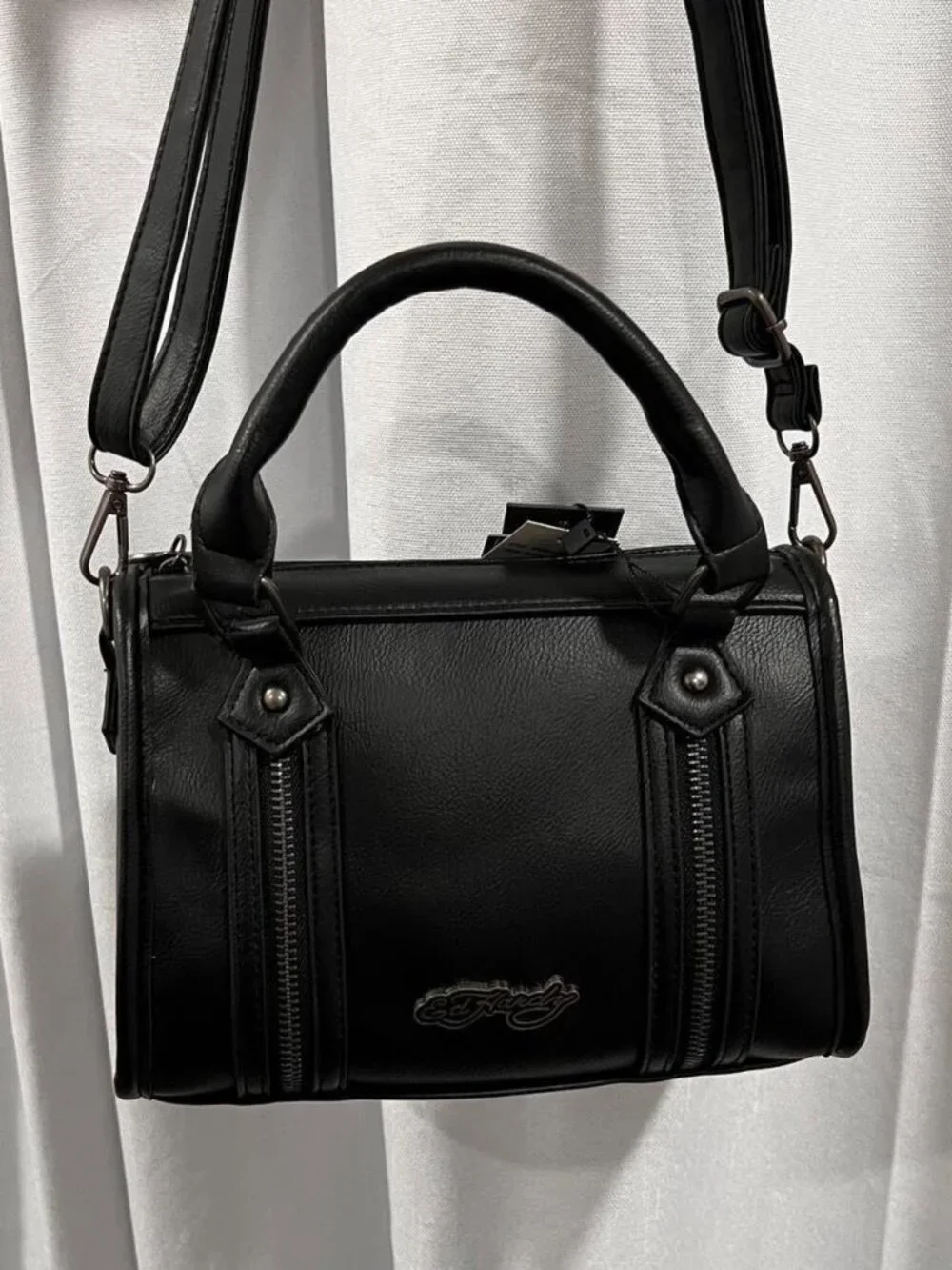 ed hardy black leather shoulder bag small / medium tote - Picture 4 of 5